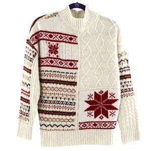 American Eagle Fair Isle Sweater Womens S Cream Nostalgia Holiday Comfort NWT